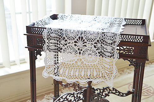 Table Runner. Crochet Rose Runner. 16" x 54" White